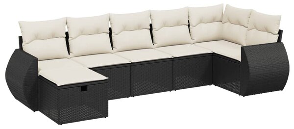 7 részes fekete polyrattan kerti ülőgarnitúra párnával