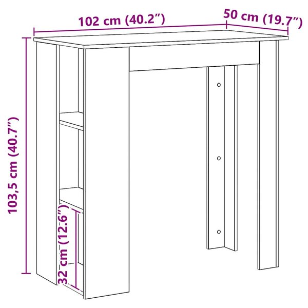 Kézműves tölgy szerelt fa bárasztal polccal 102x50x103,5 cm