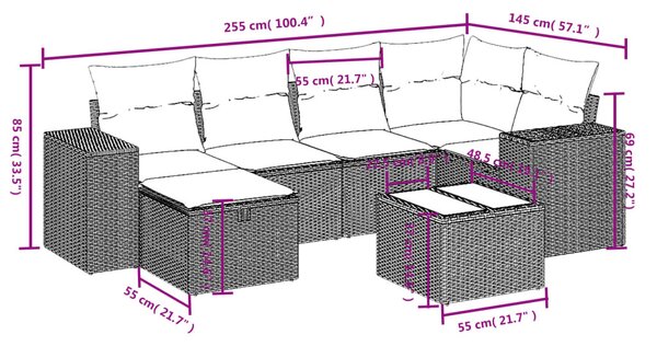 7 részes vegyes bézs polyrattan kerti ülőgarnitúra párnákkal