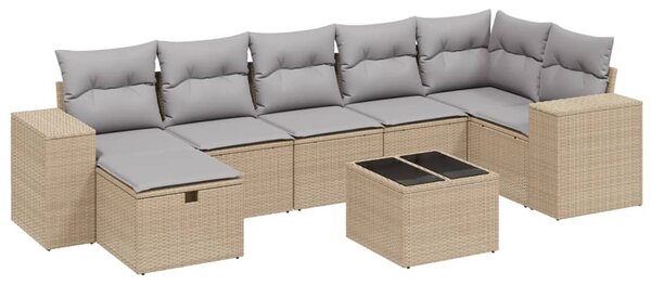 8 részes vegyes bézs polyrattan kerti ülőgarnitúra párnákkal