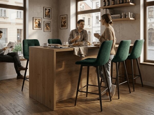 Bárszék CHIC VELVET fekete lábakkal, sötétzöld