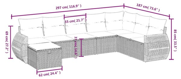 8 részes vegyes bézs polyrattan kerti ülőgarnitúra párnákkal