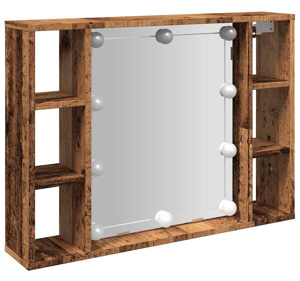 Antik fa színű szerelt fa tükrös szekrény LED-ekkel 76x15x55 cm