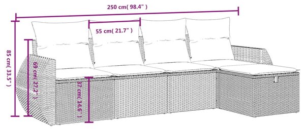 5 részes bézs polyrattan kerti ülőgarnitúra párnákkal