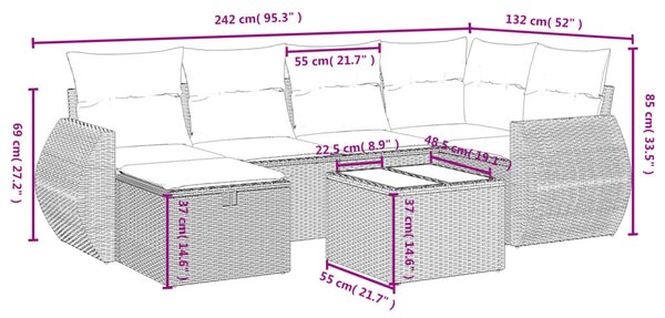 7 részes vegyes bézs polyrattan kerti ülőgarnitúra párnákkal