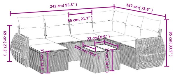8 részes vegyes bézs polyrattan kerti ülőgarnitúra párnákkal