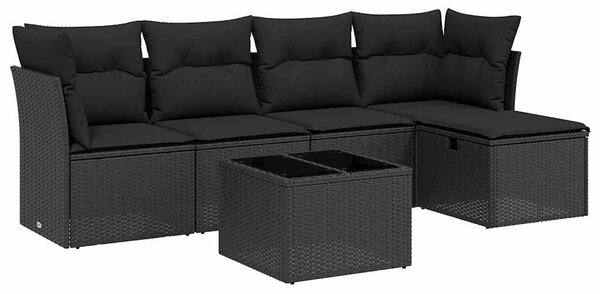 6 részes fekete polyrattan kerti ülőgarnitúra párnákkal