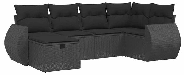 6 részes fekete polyrattan kerti ülőgarnitúra párnákkal