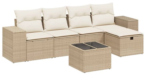 6 részes bézs polyrattan kerti ülőgarnitúra párnával