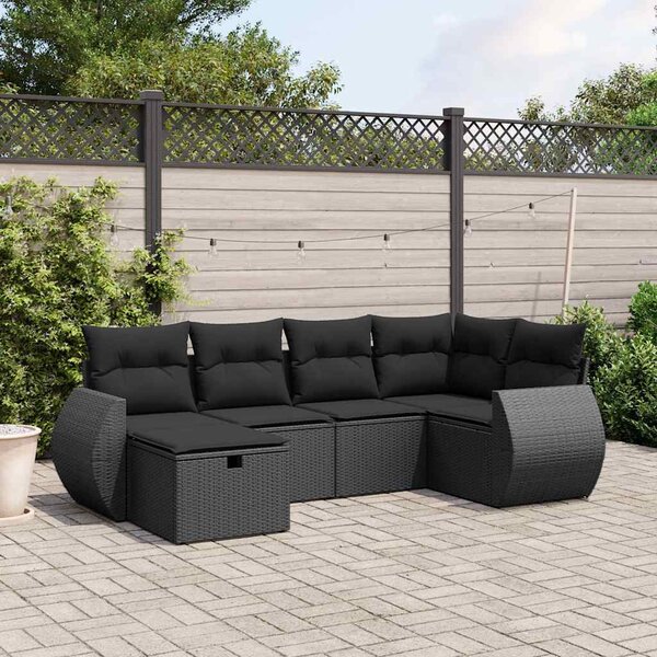 6 részes fekete polyrattan kerti ülőgarnitúra párnákkal
