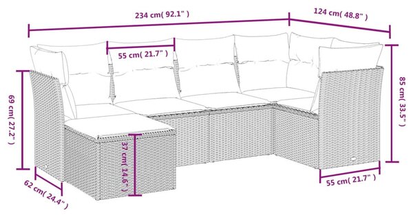 6 részes bézs polyrattan kerti ülőgarnitúra párnával