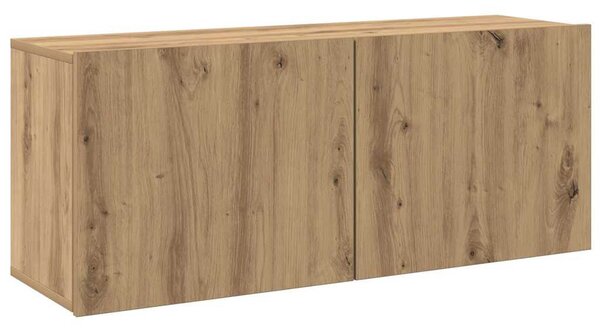 Kézműves tölgy színű falra szerelhető TV-szekrény 100x30x41 cm