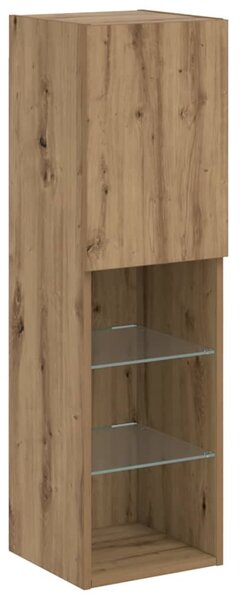 Kézműves tölgy színű TV-szekrény LED-lámpákkal 30,5x30x102 cm