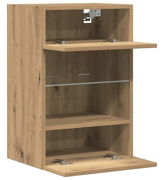 2 db kézműves tölgy színű fali szekrények LED világítással TV-hez 40x30x60,5cm