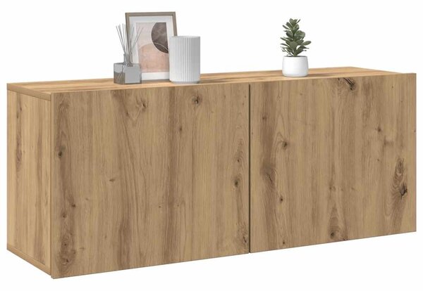 Kézműves tölgy színű falra szerelhető TV-szekrény 100x30x41 cm