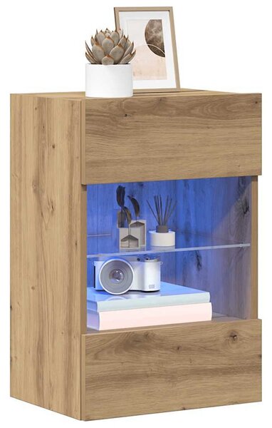 2 db kézműves tölgy színű fali szekrények LED világítással TV-hez 40x30x60,5cm