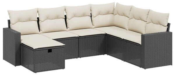 7 részes fekete polyrattan kerti ülőgarnitúra párnával