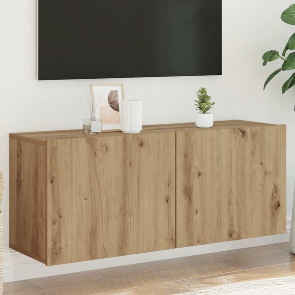 Kézműves tölgy színű falra szerelhető TV-szekrény 100x30x41 cm