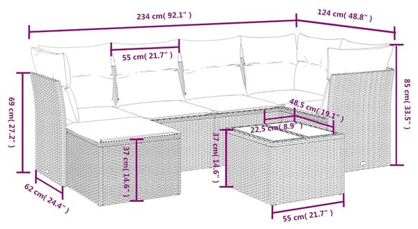 7 részes fekete polyrattan kerti ülőgarnitúra párnával