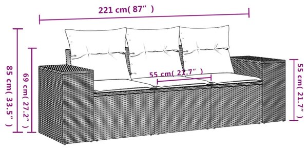 3 részes bézs polyrattan kerti ülőgarnitúra párnákkal