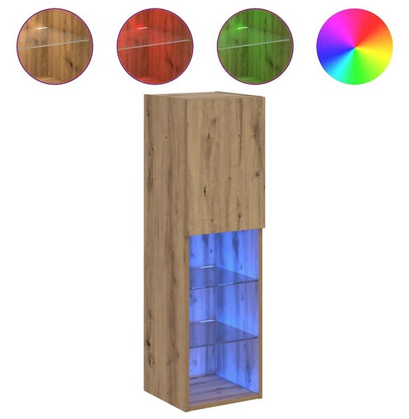 Kézműves tölgy színű TV-szekrény LED-lámpákkal 30,5x30x102 cm