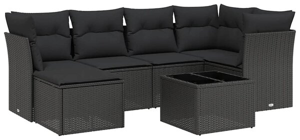 7 részes fekete polyrattan kerti ülőgarnitúra párnával