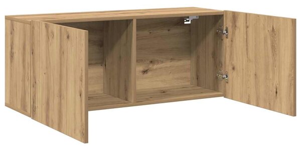 Kézműves tölgy színű falra szerelhető TV-szekrény 100x30x41 cm