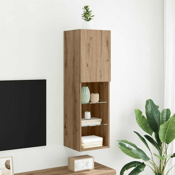 Kézműves tölgy színű TV-szekrény LED-lámpákkal 30,5x30x102 cm