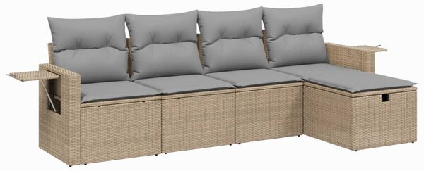 5 részes vegyes bézs polyrattan kerti ülőgarnitúra párnákkal