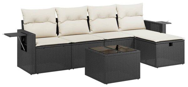 6 részes fekete polyrattan kerti ülőgarnitúra párnákkal