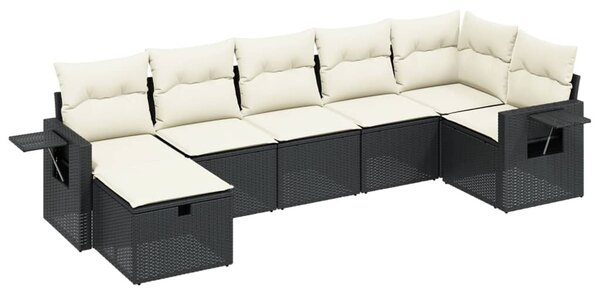 7 részes fekete polyrattan kerti ülőgarnitúra párnával