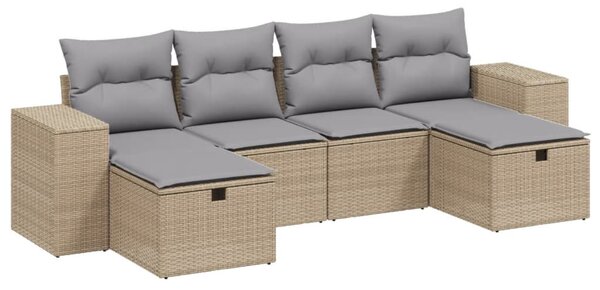 6 részes vegyes bézs polyrattan kerti ülőgarnitúra párnákkal