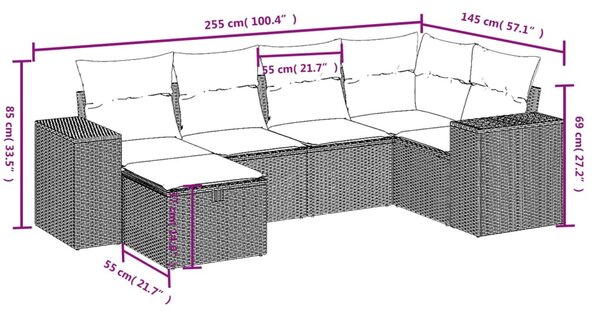 6 részes bézs polyrattan kerti ülőgarnitúra párnával