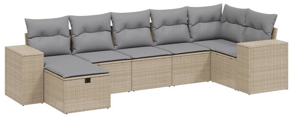 7 részes vegyes bézs polyrattan kerti ülőgarnitúra párnákkal