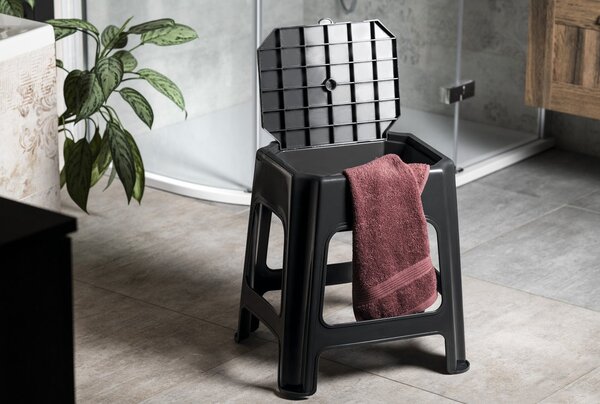 BISK Erga kiegészítők, fürdőszoba szék tárolóhellyel 420x365x425 mm, fekete, ERG-08044