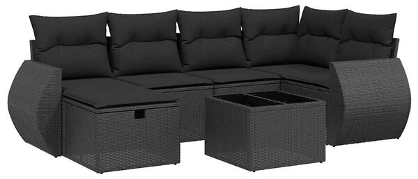 7 részes fekete polyrattan kerti ülőgarnitúra párnával