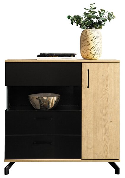 Madison MD11 komód fiókkal 90 cm - fekete / biszkit tölgy