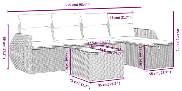 6 részes bézs polyrattan kerti ülőgarnitúra párnával