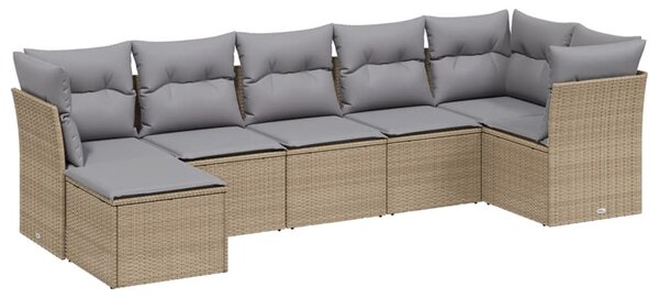 7 részes vegyes bézs polyrattan kerti ülőgarnitúra párnákkal