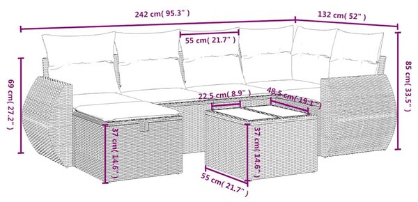 7 részes fekete polyrattan kerti ülőgarnitúra párnával