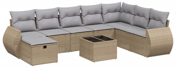 9 részes vegyes bézs polyrattan kerti ülőgarnitúra párnákkal