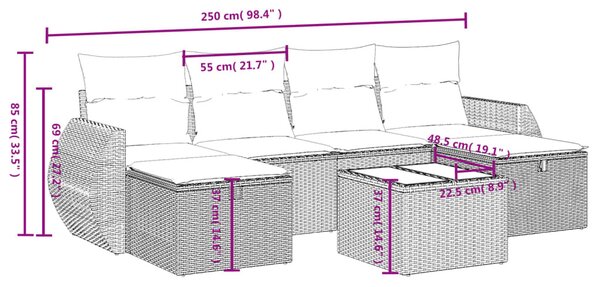 6 részes bézs polyrattan kerti ülőgarnitúra párnával