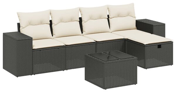 6 részes fekete polyrattan kerti ülőgarnitúra párnákkal