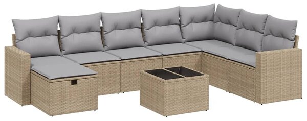 9 részes vegyes bézs polyrattan kerti ülőgarnitúra párnákkal
