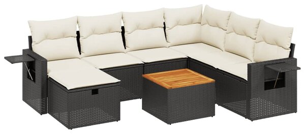 8 részes fekete polyrattan kerti ülőgarnitúra párnákkal