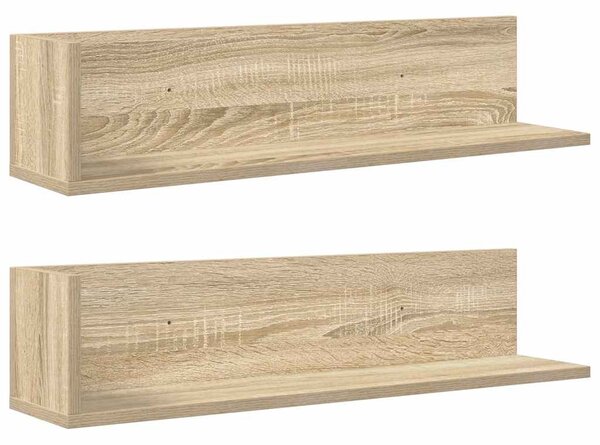 2 db sonoma tölgy színű szerelt fa fali polc 75 x 16,5 x 16,5cm