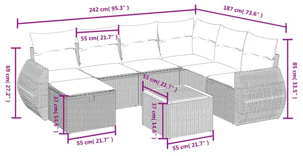 8 részes vegyes bézs polyrattan kerti ülőgarnitúra párnákkal