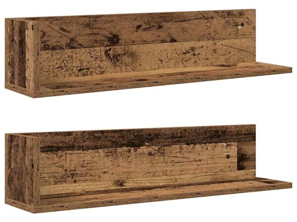 2 db antik fa színű szerelt fa fali polc 75 x 16,5 x 16,5 cm