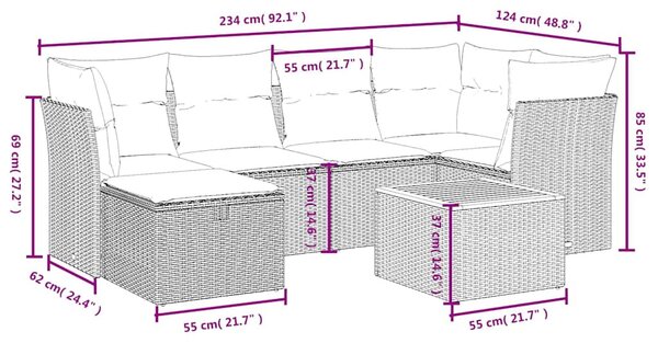 7 részes fekete polyrattan kerti ülőgarnitúra párnával