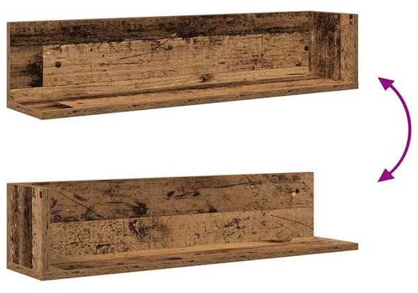 2 db antik fa színű szerelt fa fali polc 75 x 16,5 x 16,5 cm